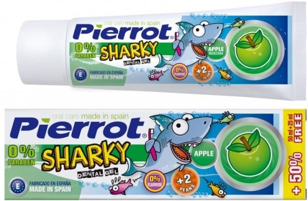 Гель для зубів Pierrot Sharky без фтору дитячий з яблучним ароматом від 2 років, 50 мл + 25 мл