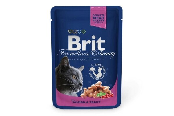 Корм вологий для котів Brit premium Pouches with salmon and trout з лососем та фореллю, 100 г