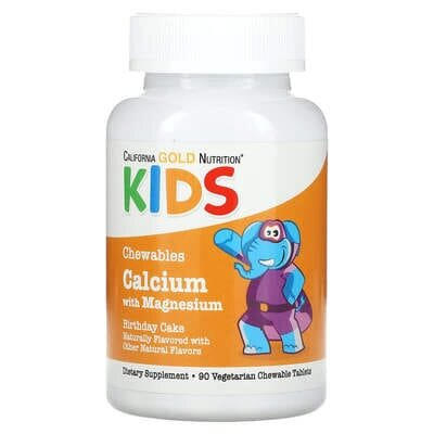 Кальцій + магній для дітей California Gold Nutrition Calcium Plus Magnesium зі смаком святкового торта, 90 вегетаріанських таблеток