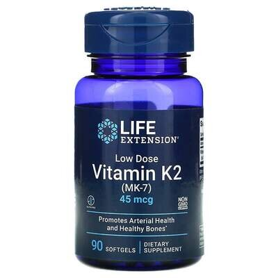 Вітамін К2 (МК-7) 45 мкг Life Extension Low Dose Vitamin K2 (MK-7), 90 желатинових капсул