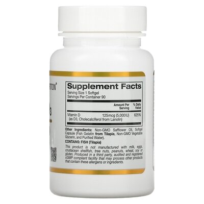 Вітамін D3 California Gold Nutrition Vitamin D3 125 mcg (5,000 IU), 90 капсул