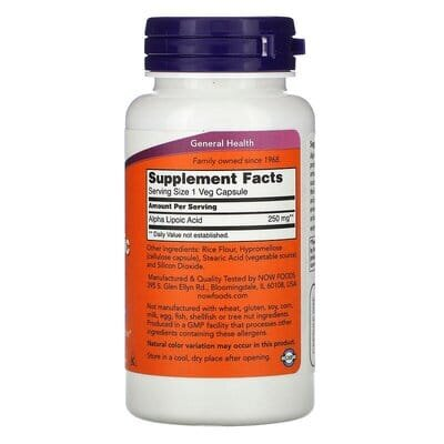 Альфа-ліпоєва кислота NOW Alpha Lipoic Acid 250 мг вег. капсули №60