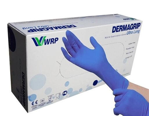 Рукавички оглядові Dermagrip Ultra Long нітрилові без пудри нестерильні, розмір M, довший манжет, пара