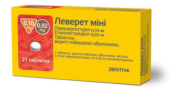 Леверет міні таблетки, в/плів. обол. по 0.1 мг/0.02 мг №21