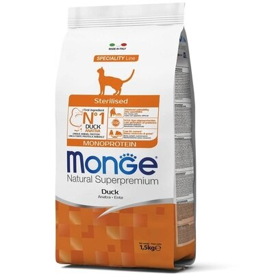 Корм сухий Monge Сat Monoprotein Sterilised для стерилізованих кішок з качкою, 1,5 кг