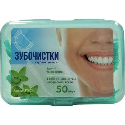 Зубочистки Greenwich Tooth Picks TTH03 з зубною ниткою з стійким ароматом натуральної м'яти, 50 шт