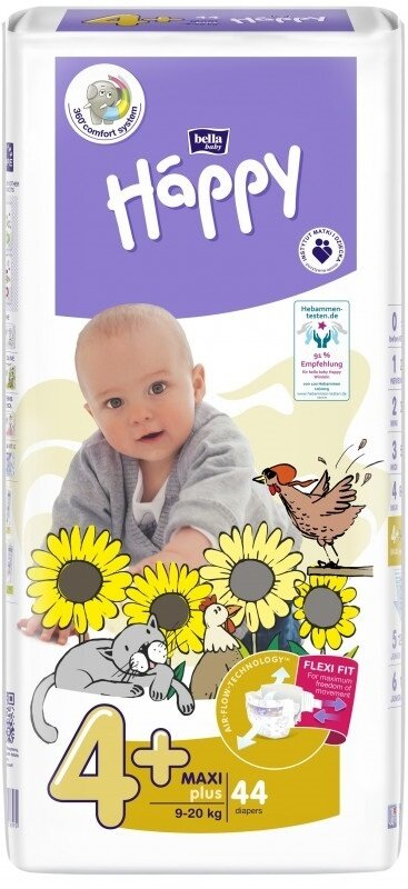 Підгузки Bella Baby Happy Maxi Plus, розмір 4+, 9-20 кг, 44 шт