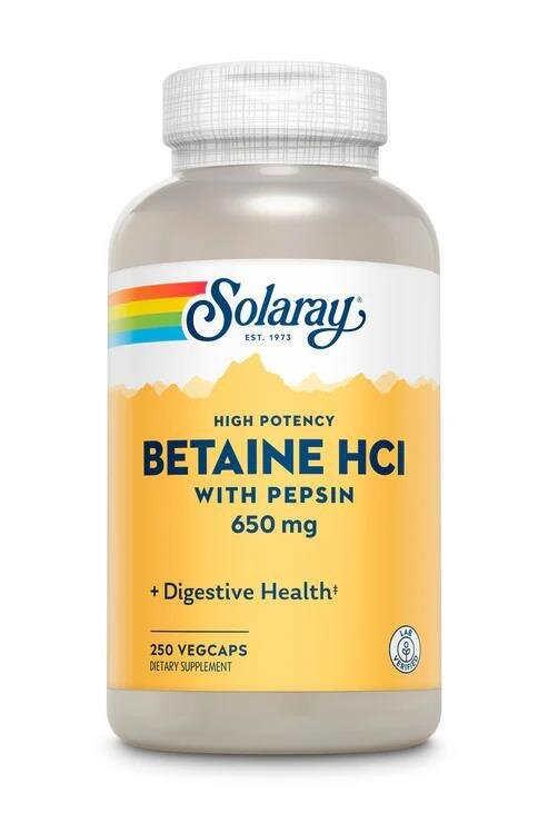 Бетаїн HCL та пепсин Solaray HCL with Pepsin капсули по 650 мг №250