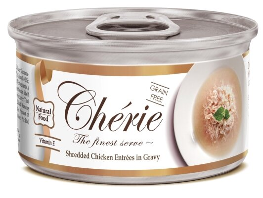 Корм вологий Cherie Shredded Chicken Entrees in Gravy для котів з ніжними шматочками м'яса курки в соусі, 80 г
