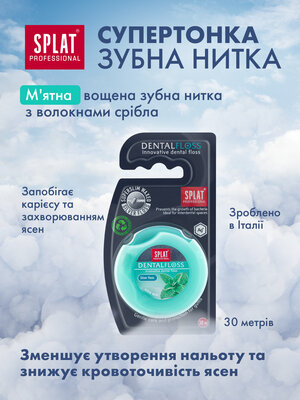 Зубна нитка Splat Professional тонка з волокнами срібла, 30 м
