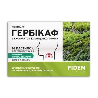 Гербікаф Fidem Pharm пастилки з екстрактом ісландського моху зі смаком м'яти та евкаліпту №16