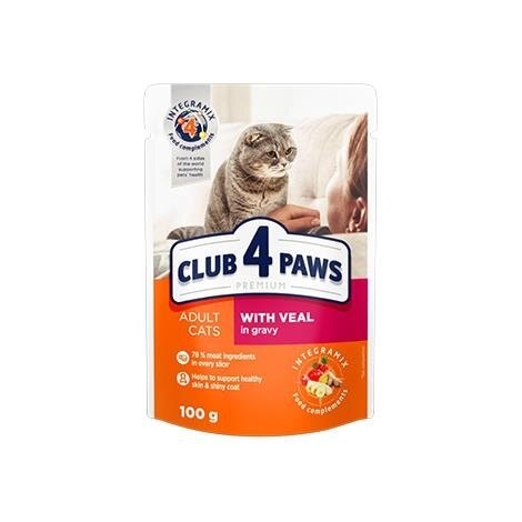 Корм вологий Club 4 Paws для дорослих кішок з Телятиною в соусі Преміум, 100 г