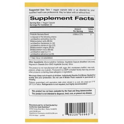Пробіотики LactoBif California Gold Nutrition 5 млрд КОЕ, 60 капсул