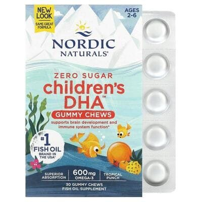 Омега-3 Nordic Naturals Children's DHA Omega-3 600 мг, тропічний пунш, жувальні пастилки №30