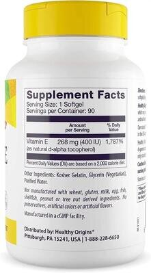 Вітамін Е Healthy Origins Vitamin E 400 МО, 90 капсул