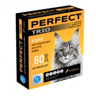 Краплі від бліх та кліщів Perfect Trio для котів 4-10 кг, 3 піпетки по 0,8 мл