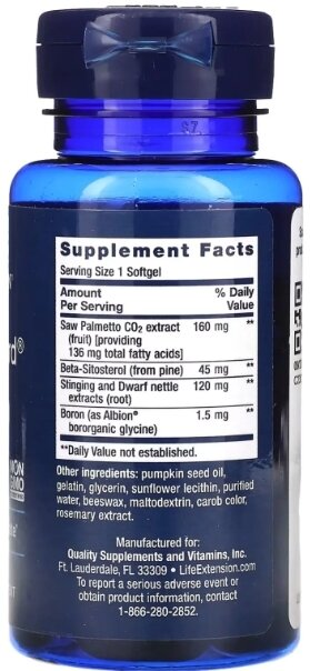 Підтримка простати Life Extension PalmettoGuard Saw PalmettoNettle Root Formula with Beta Sitosterol, 60 м'яких капсул