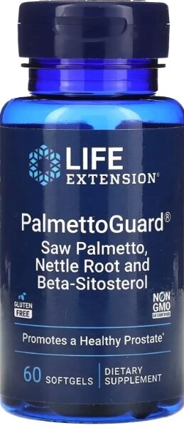 Підтримка простати Life Extension PalmettoGuard Saw PalmettoNettle Root Formula with Beta Sitosterol, 60 м'яких капсул
