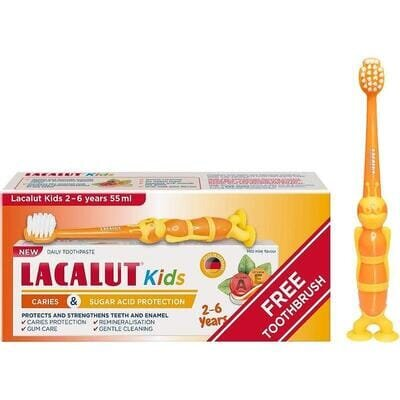 Набір Зубна паста Lacalut Kids Антикарієс & Захист від цукрових кислот для дітей від 2 до 6 років, 55 мл + Зубна щітка