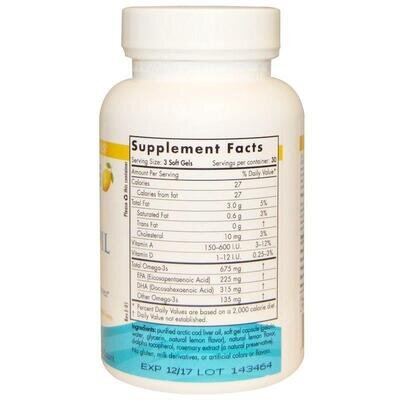 Риб'ячий жир з печінки тріски Nordic Naturals Arctic Cod Liver Oil 1000 мг, лимон, 90 капсул