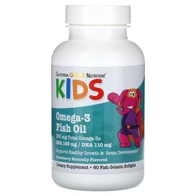 Риб'ячий жир з омега-3 для дітей California Gold Nutrition Kids Omega-3 Fish Oil з полуничним смаком, 60 капсул із риб’ячого желатину