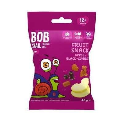 Снек Bob Snail Baby фруктово-ягідний для дітей з 12 місяців Яблуко-Чорна смородина, 40 г