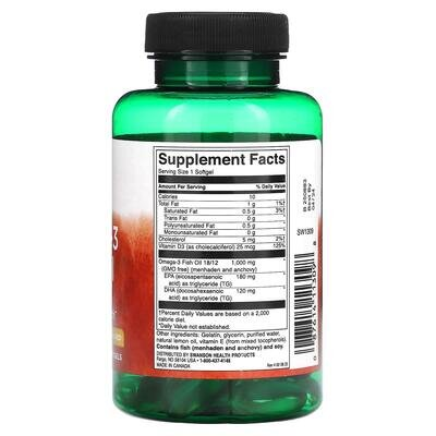 Риб'ячий жир з омега-3 Swanson Omega-3 Fish Oil 1000 мг + D3 25 мкг смак лимона, 60 гелевих капсул