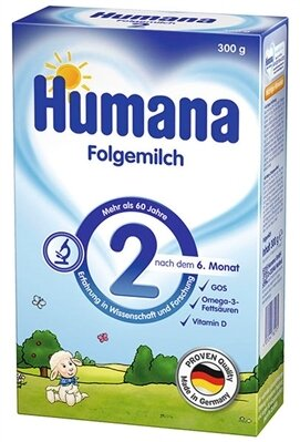 Суміш суха молочна Humana 2 з пребіотиками для подальшого годування для дітей з 6 до 12 місяців, 300 г