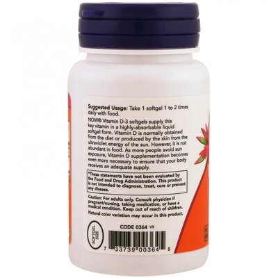 Вітамін Д-3 NOW Vitamin D-3 400 MО м'які капсули №180