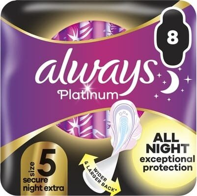 Прокладки гігієнічні Always Platinum Secure Night Extra, 7 крапель, 5 розмір, 8 шт