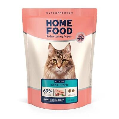 Корм сухий Home Food для дорослих стерилізованих/кастрованих котів, кролик і журавлина, 400 г