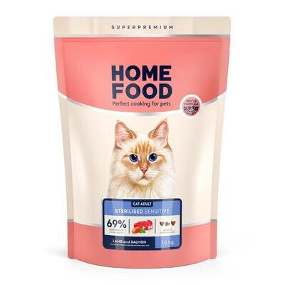 Корм сухий для котів Home Food з чутливим травленням, з ягням та лососем, 1,6 кг
