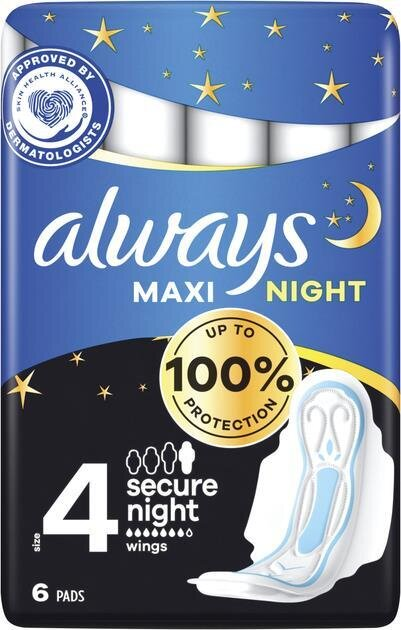 Прокладки гігієнічні Always Maxi Night, 7 крапель, 4 розмір, 6 шт