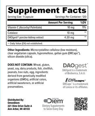 Добавка OmneDiem Histamine Digest при непереносимості гістаміну, 120 капсул