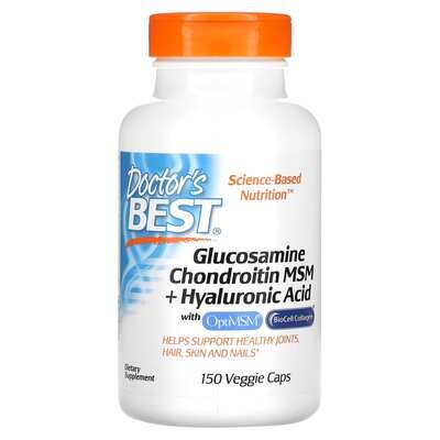Глюкозамін Хондротин МСМ + Гіалуронова кислота Doctor's Best Glucosamine Chondroitin MSM +Hyaluronic Acid, 150 капсул