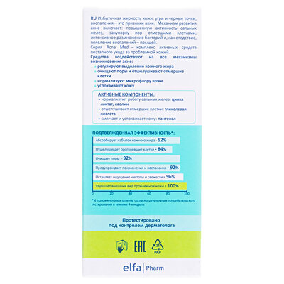 Маска для обличчя Elfa Pharm Acne Med очищуюча, 2 в 1, 40 мл