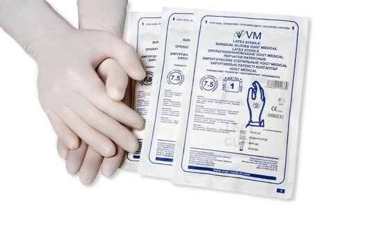Рукавички хірургічні Vogt Medical латексні з пудрою, розмір 7,5 стерильні, 1 пара