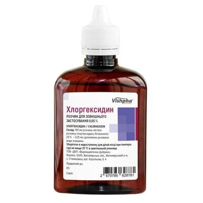 Хлоргексидин розчин д/зовн. заст. 0.05 % по 100 мл у флак. з криш.-крап.