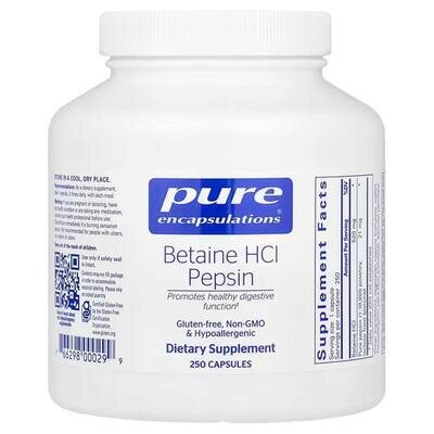 Бетаїну гідрохлорид + пепсин Pure Encapsulations Betaine HCL + Pepsin, 250 капсул