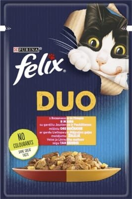 Корм вологий для кішок Purina Felix Fantastic Duo шматочки в желе з яловичиною та птицею, 100 г