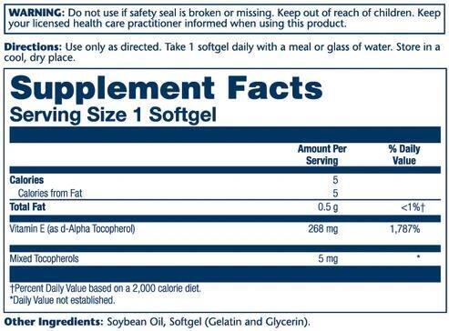 Вітамін Е Solaray Vitamin E d-Alpha Tocopherol, 50 капсул