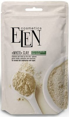 Глина біла косметична Elen Cosmetics з ектрактом зеленого чаю та алое вера, 40 г