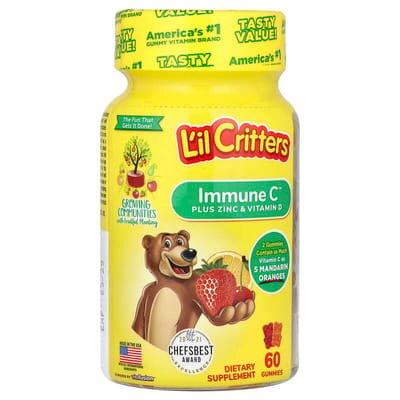 Вітамін С імунна підтримка L'il Critters Immune C з цинком та вітаміном D, 60 жувальних цукерок