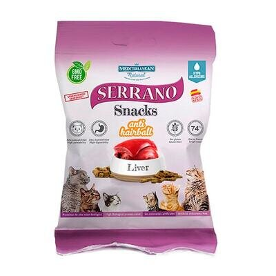 Ласощі для котів Mediterranean Natural Serrano Snacks з функцією виведення грудочок шерсті з лівером, 50 г