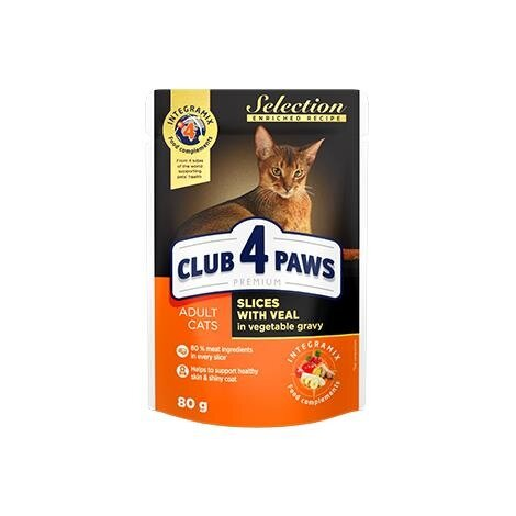 Корм вологий для дорослих кішок Club 4 Paws Selection Преміум з телятиною та овочами в соусі, 80 г