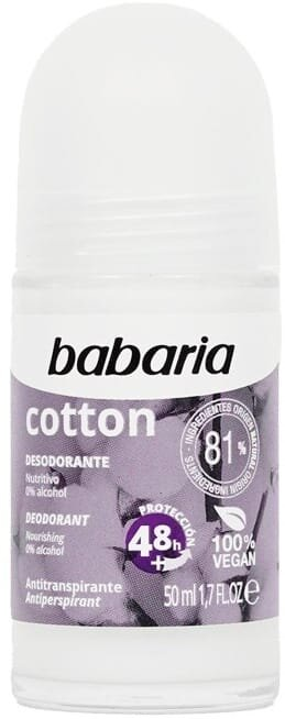 Дезодорант-антиперспірант кульковий Babaria Cotton 48h з екстрактом бавовни, 50 мл