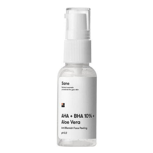 Пілінг для обличчя Sane AHA + BHA 10% + Aloe Vera з екстрактом алое та AHA, BHA кислотами, 30 мл