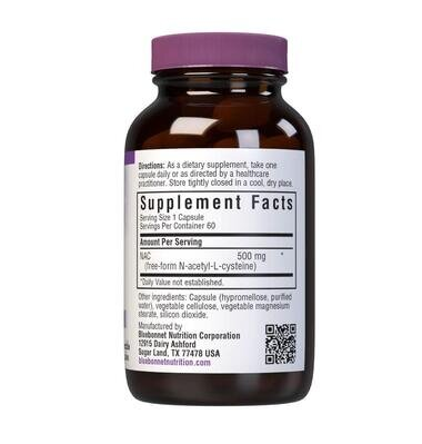 Аминокислота N-Ацетил-L-Цистеин 500 мг Bluebonnet Nutrition NAC, 60 гелевих капсул