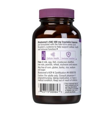 Аминокислота N-Ацетил-L-Цистеин 500 мг Bluebonnet Nutrition NAC, 60 гелевих капсул