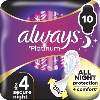 Прокладки гігієнічні Always Platinum Secure Night, 6 крапель, 4 розмір, 10 шт